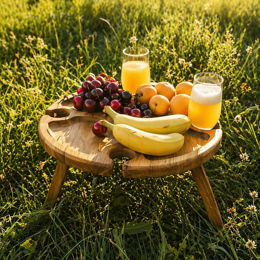 Holz Klapptisch Picknick | Weinglashalter & Flaschenhalter | Outdoor